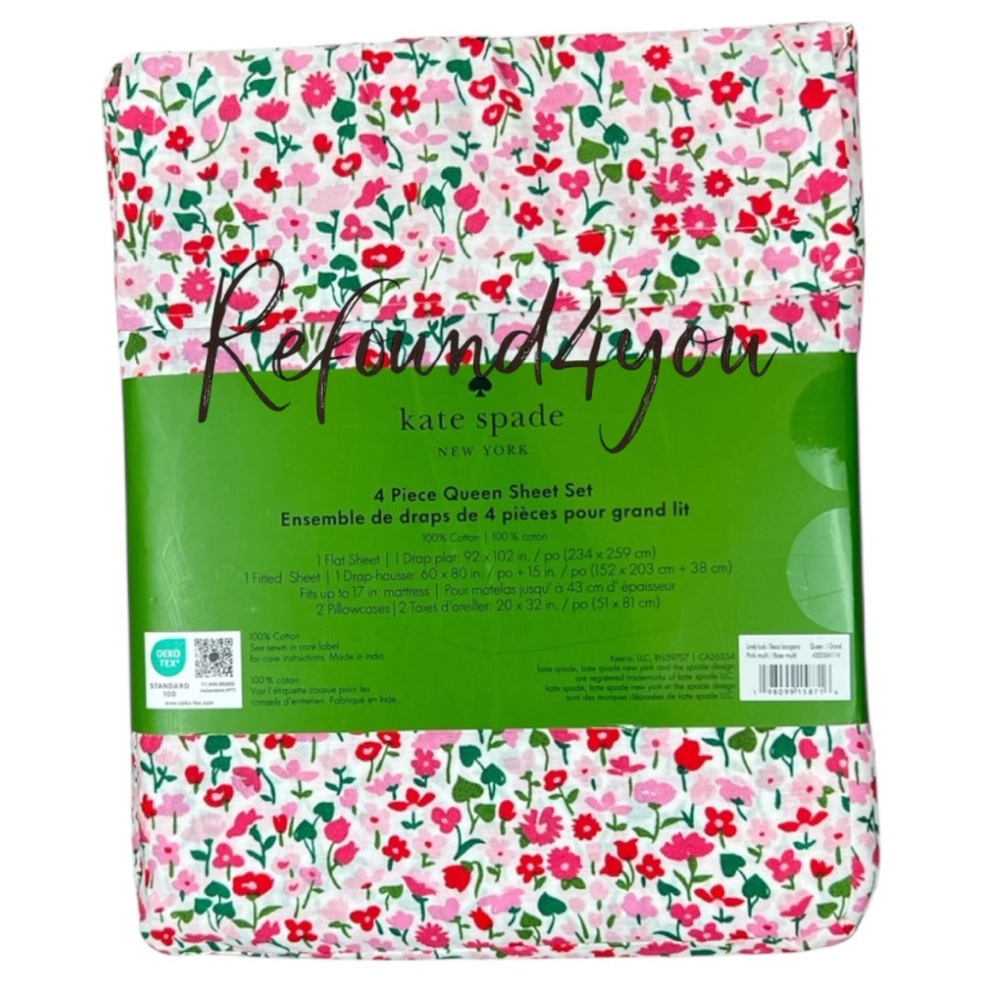 Kate Spade - ‘Pink/Red Floral’ Queen Sheet Set. NWT. Firm! Last One! - Picture 2 of 2
